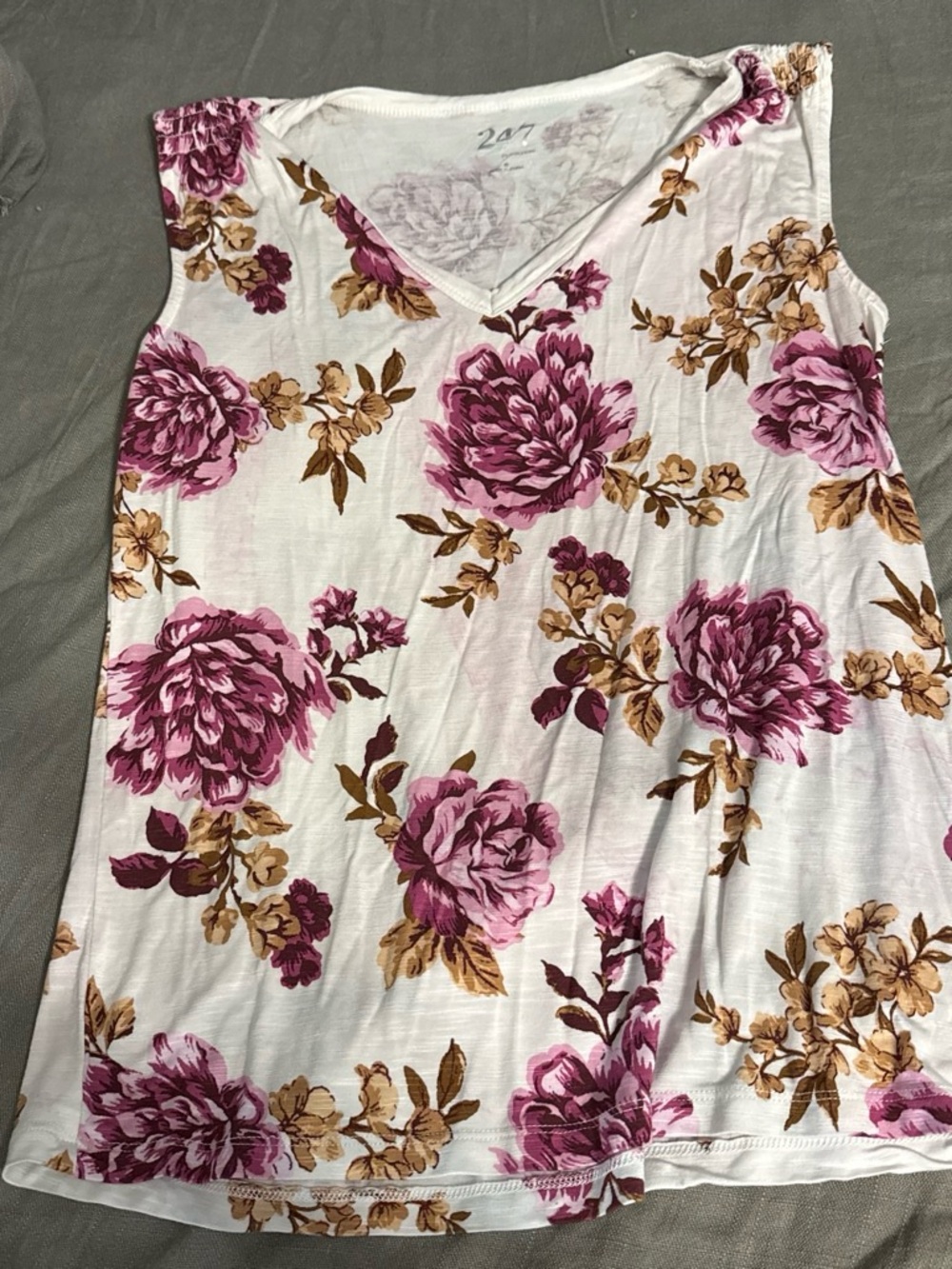 Floral V-Neck Sleeveless Top - Pink & Brown